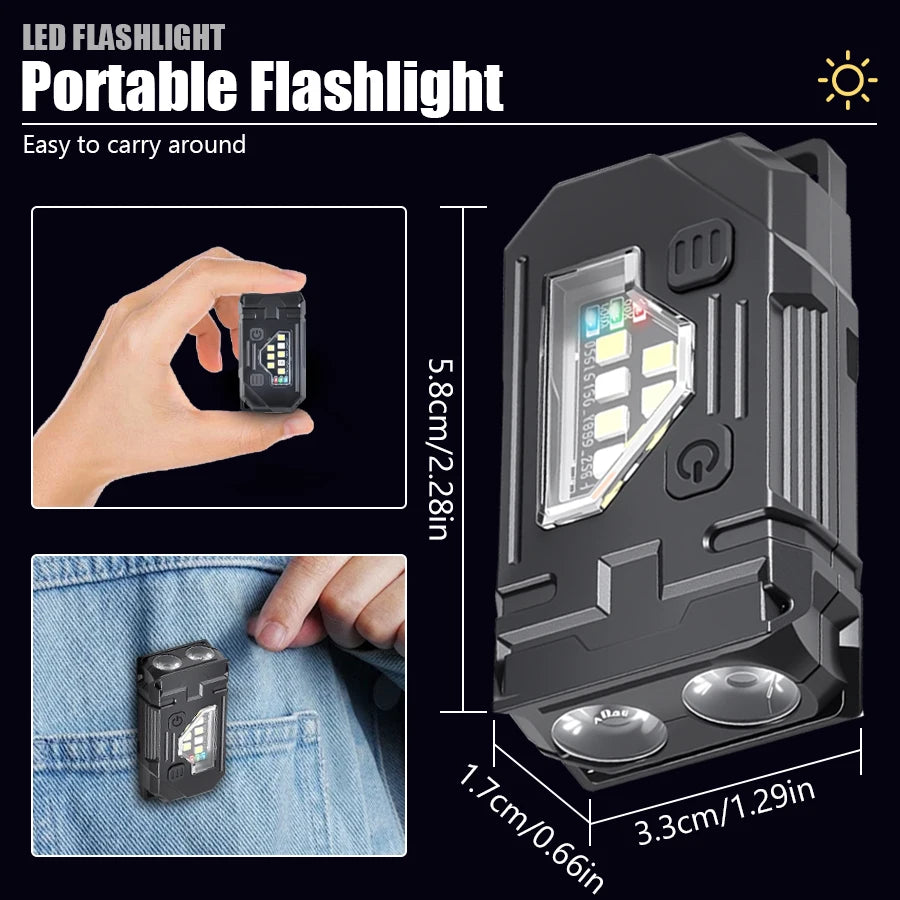 Mini COB LED Flashlight – 8 Modes, Magnetic Base, Hat Clip, USB-C Rechargeable for Camping & EDC