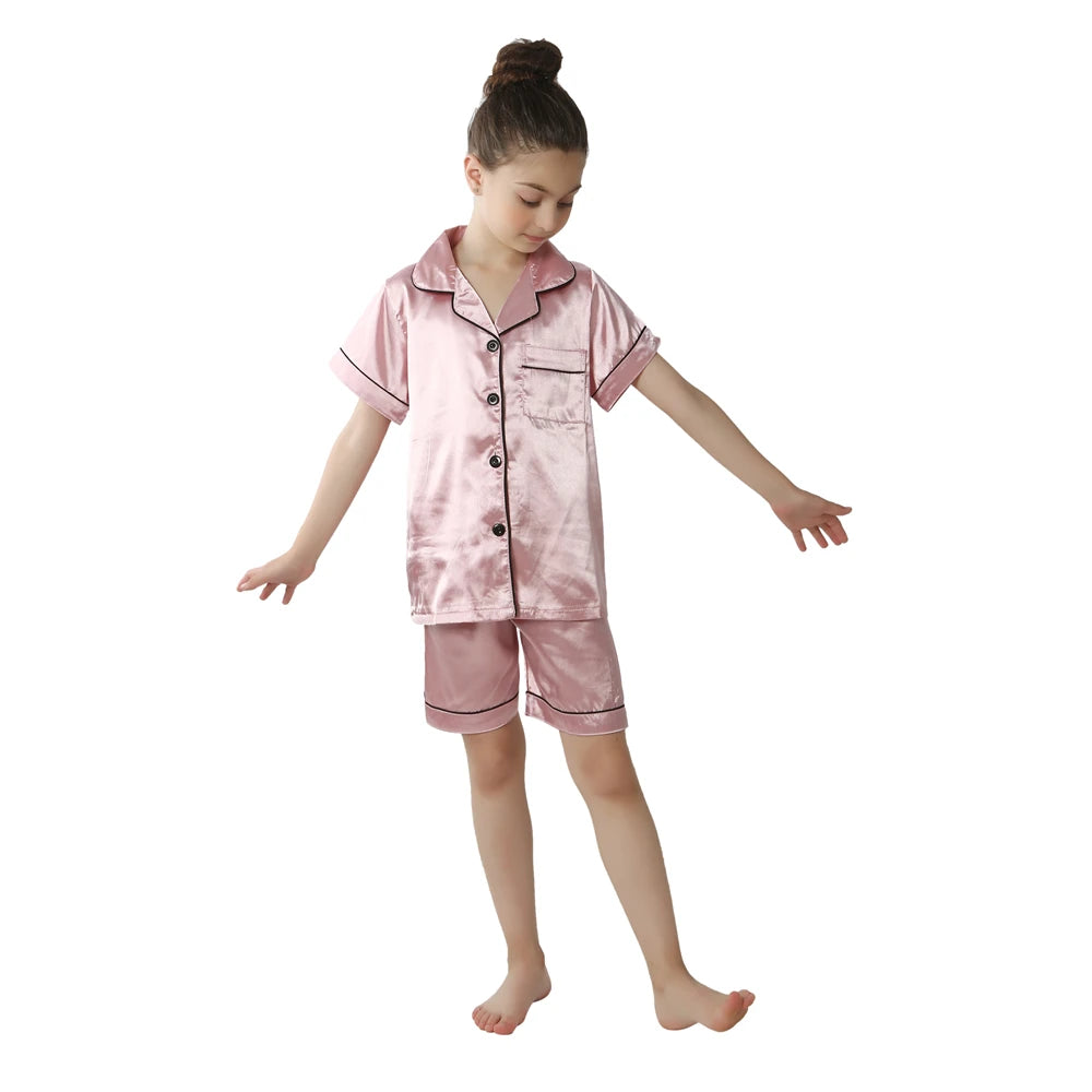 Kids' Ice Silk Pajamas Set | Summer Thin Short Sleeve Shorts 2-Piece Boys & Girls Homewear