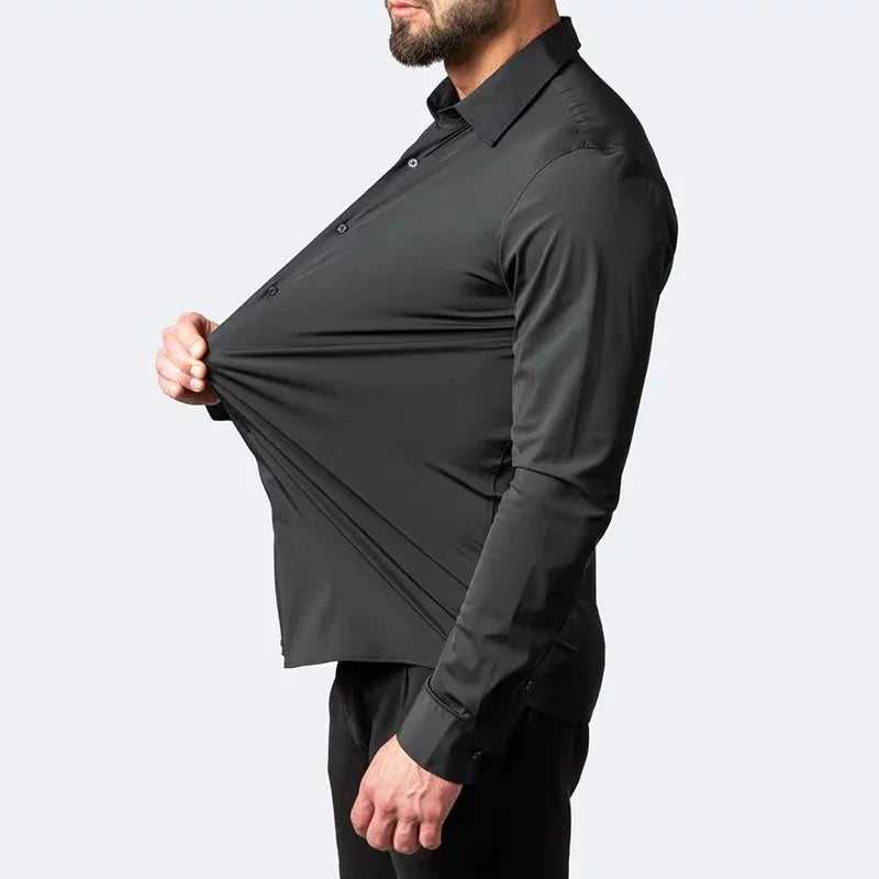 Men's Non-Iron Business Stand Collar Dress Shirt — Wrinkle-Free Formal Shirt