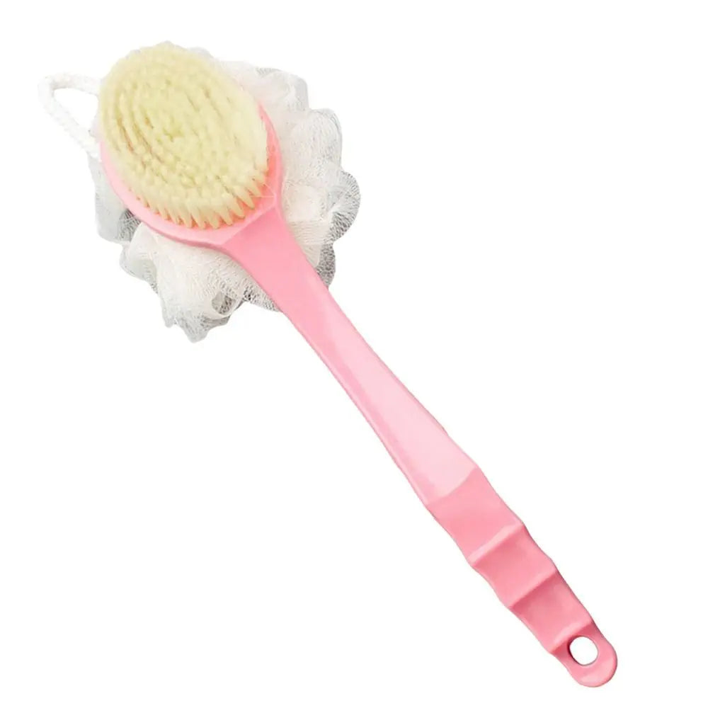 2-in-1 Double-Sided Long Handle Shower Brush – Exfoliating Soft Bristle Body Scrubber