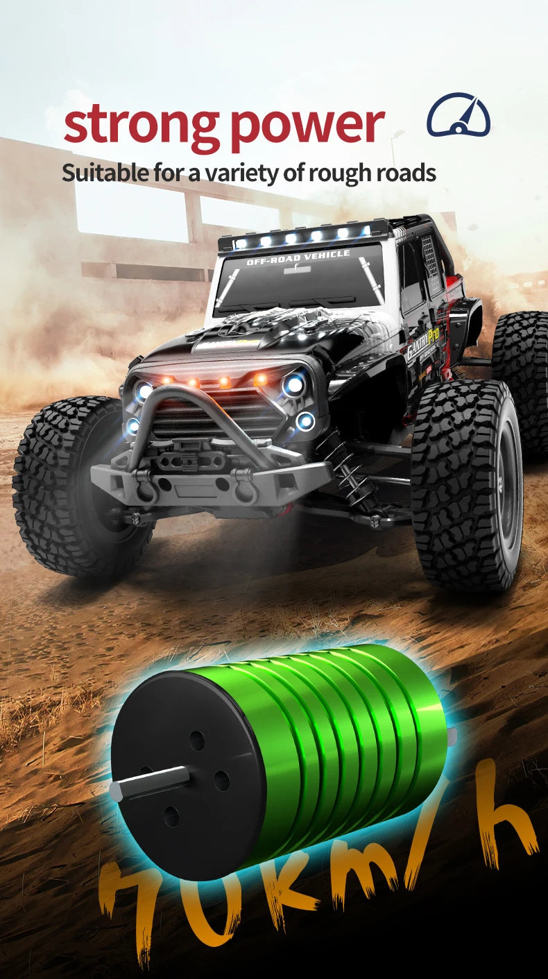 16103 PRO 1:16 Scale 4WD Brushless RC Car – 70KM/H Off-Road Climbing Truck with LED Lights