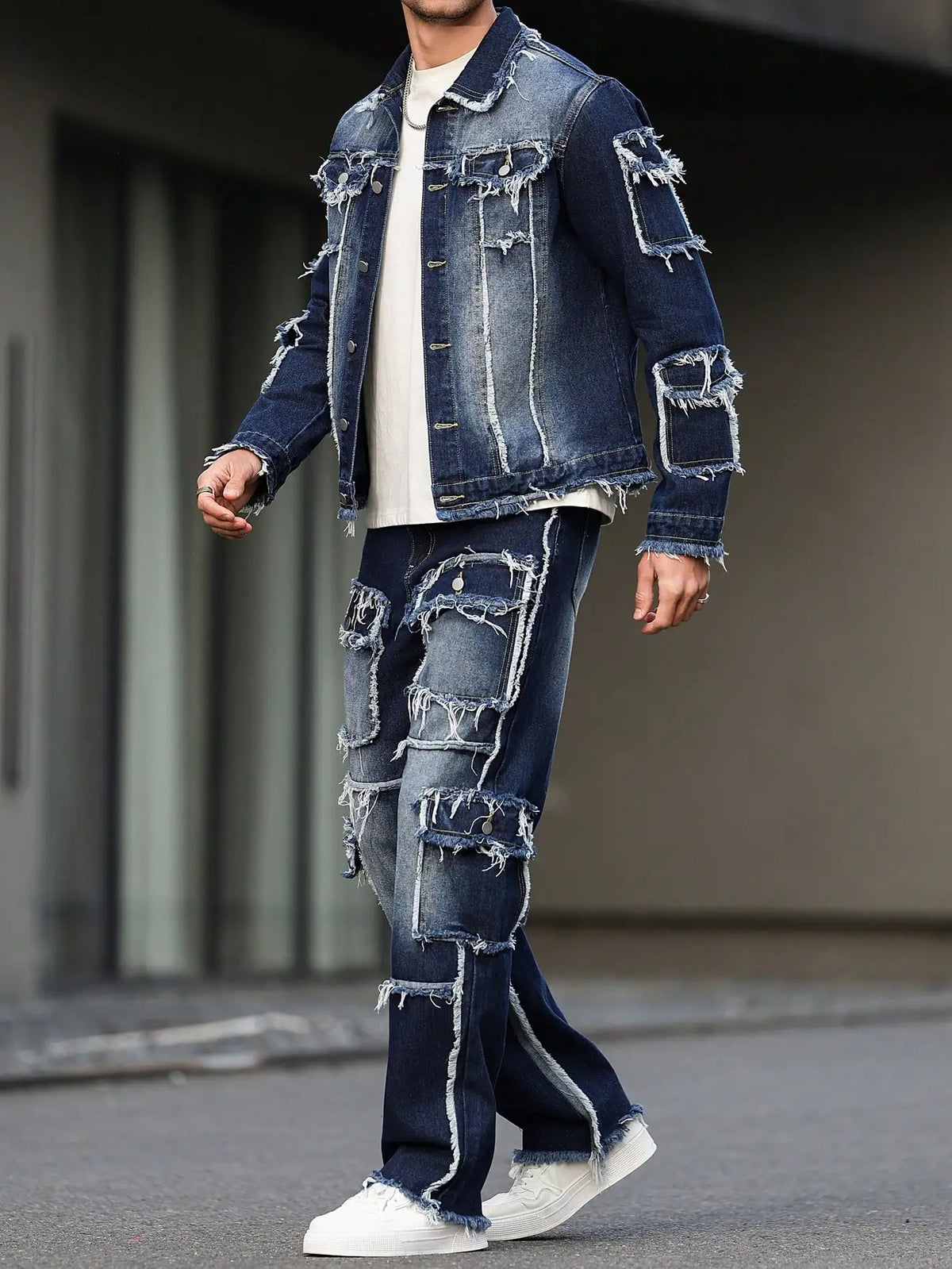 Men's Denim Suit & Wide Straight-Leg Pants Set – Multi-Pocket Spring Autumn Casual 2-Piece