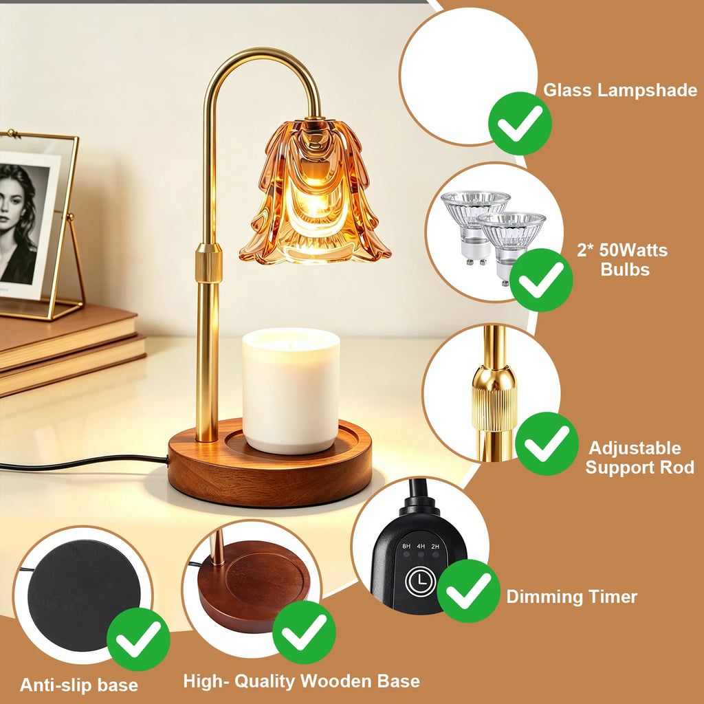 Gold Floral Glass Candle Warmer Lamp with Timer