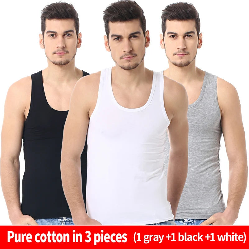 Men's Cotton Sleeveless Vest 3-Pack — Casual Fitness Sports Tank Top