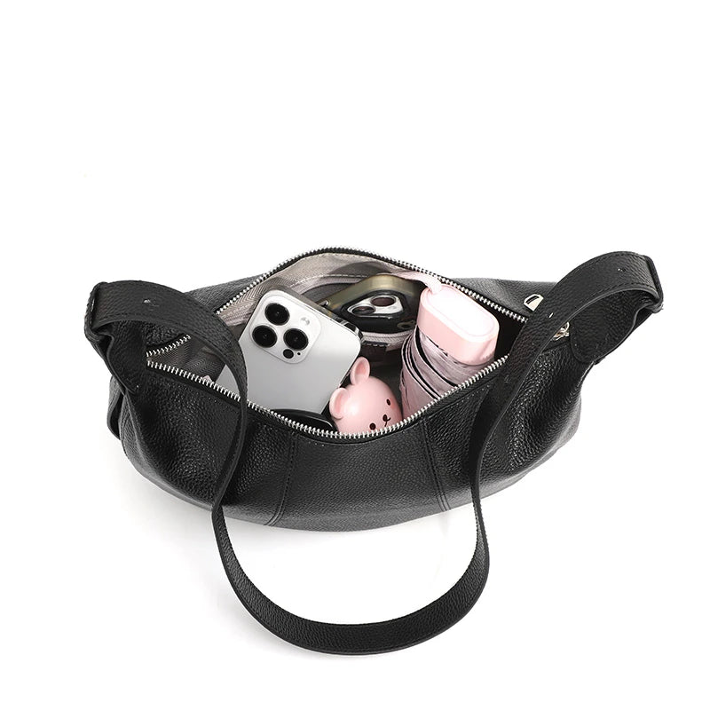 Badiman Genuine Cowhide Half-Moon Underarm Bag – Large Capacity Shoulder Crossbody Tote for Women