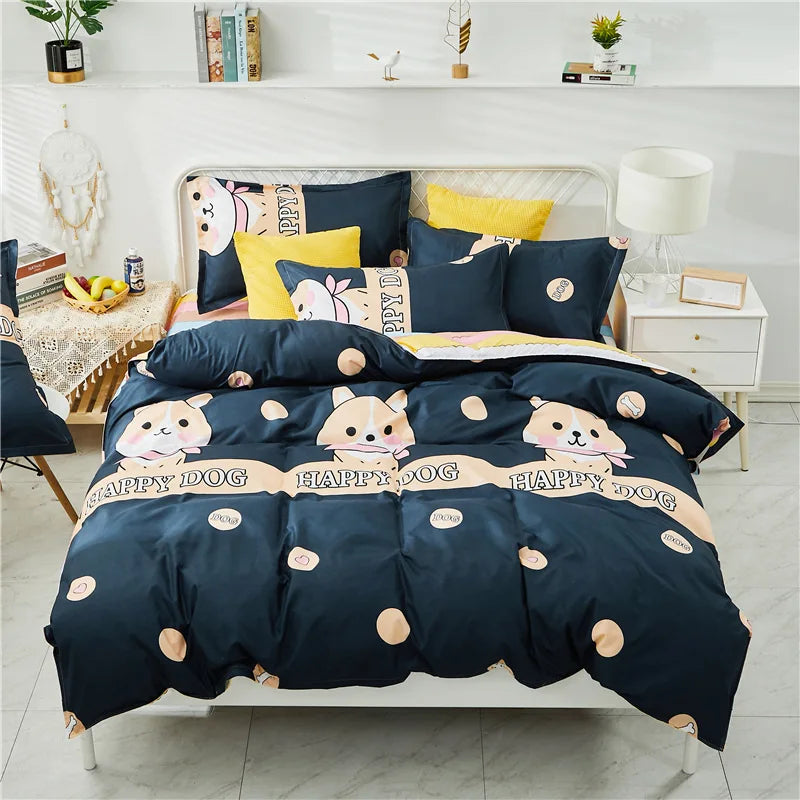 Cartoon Print Duvet Cover Set – Skin-Friendly 400TC Polyester, 3-Piece with 2 Pillowcases, 20 Designs & 4 Sizes