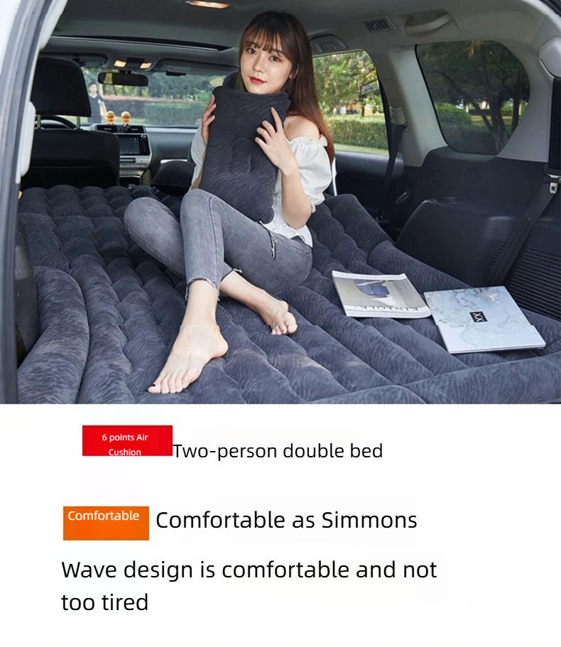 Car Inflatable Mattress – Soft Fabric Backseat Air Bed for Road Trips & Camping, Multiple Colors