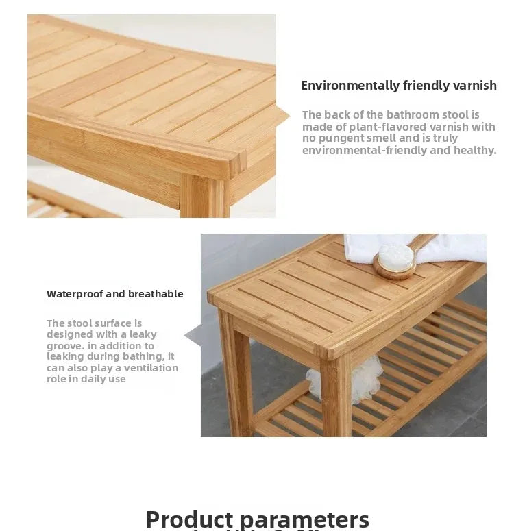 Bamboo Anti-Slip Shower Bench with Storage Shelf