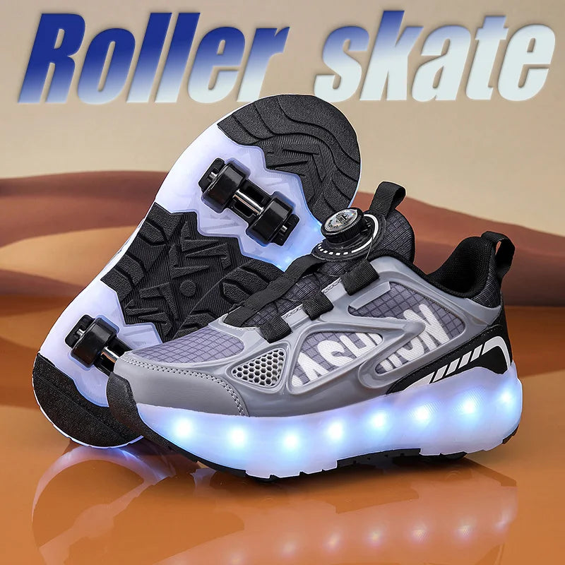 Children's 4-Wheel LED Light Roller Skate Shoes – Removable Wheeled Rolling Sneaker for Kids