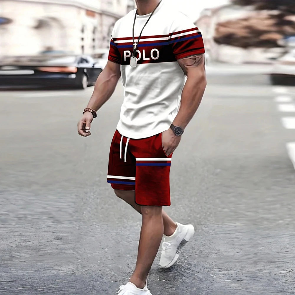 Men's Retro Short Sleeve T-Shirt & Shorts Set – Cool Breathable Casual Summer 2-Piece
