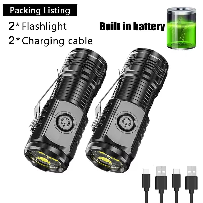 High Power LED Flashlight – Built-In Rechargeable Battery, Pen Clip Torch for Camping & Emergency Use