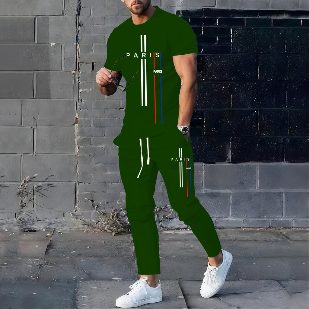 Men's Football Sport T-Shirt & Pants Set – Casual Short Sleeve Jogging Fitness Suit