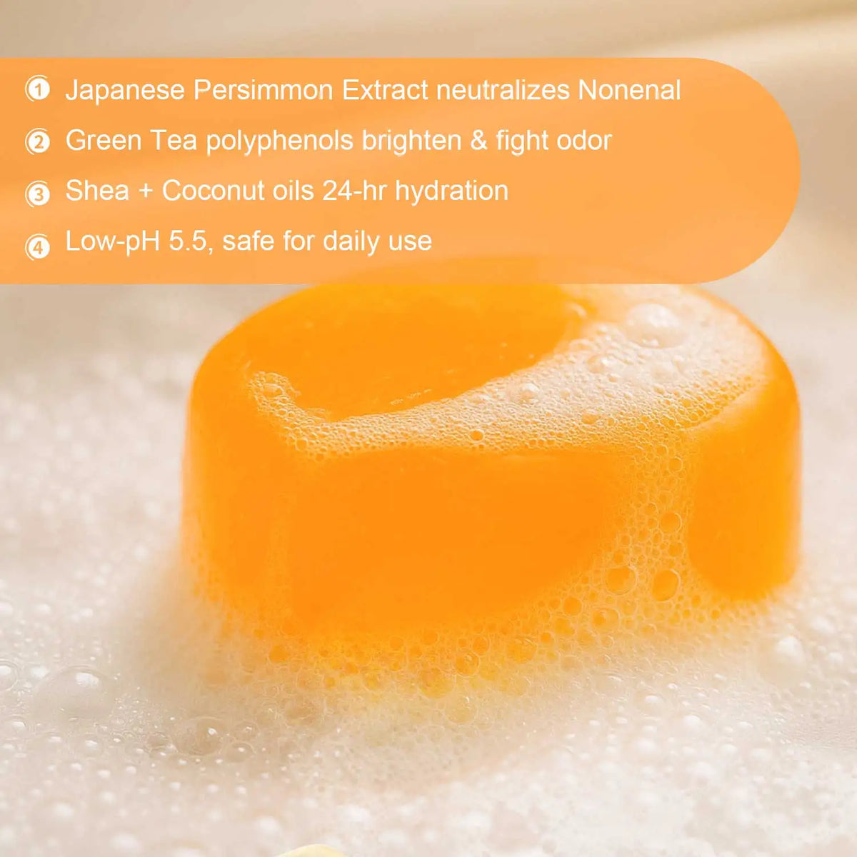 Persimmon & Green Tea Soap Bar – Natural Body Odor Soap for Men & Women, 100g