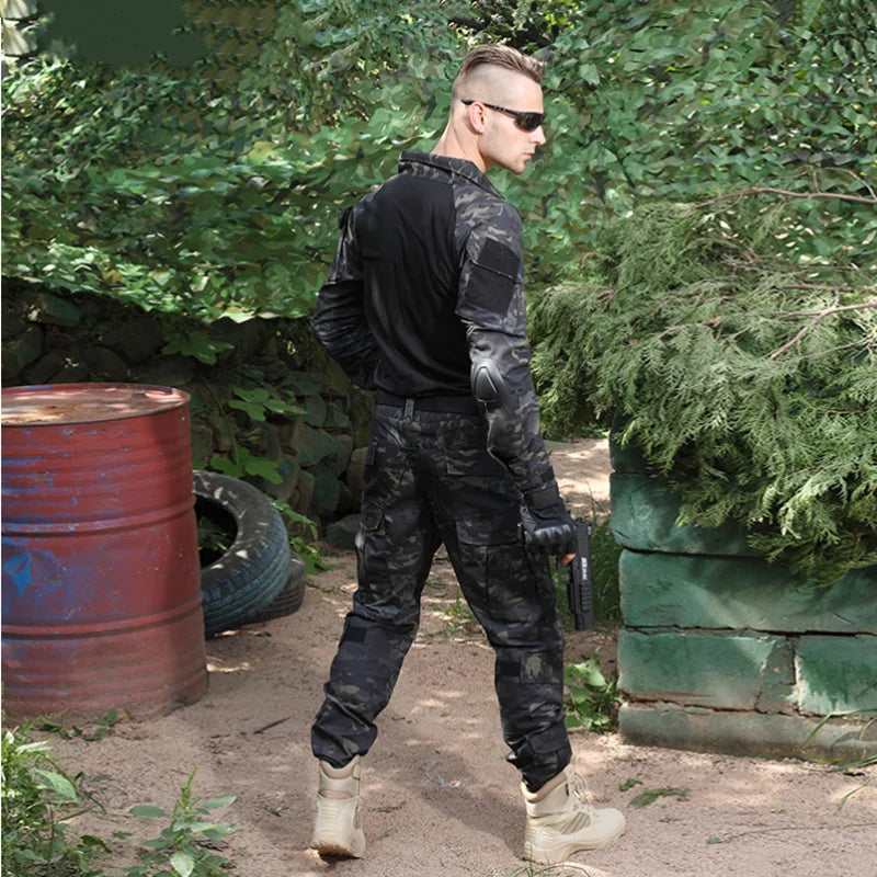 Men's Multicam Tactical Uniform Set – Combat Shirt & Cargo Pants for Airsoft & Hunting