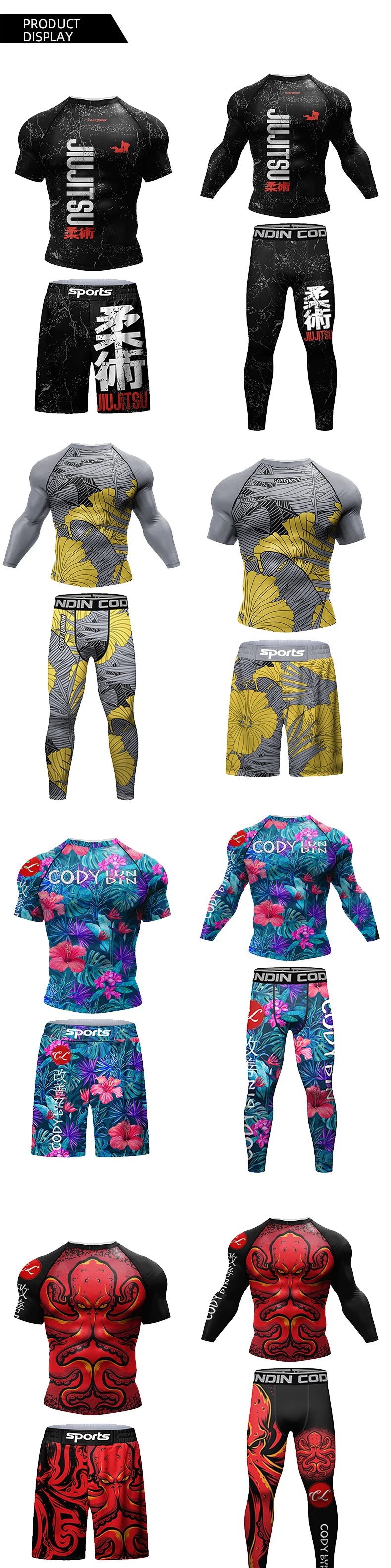 MMA BJJ Rash Guard 3D Print Compression T-Shirt & Pants – Durable Boxing Jogging Tracksuit