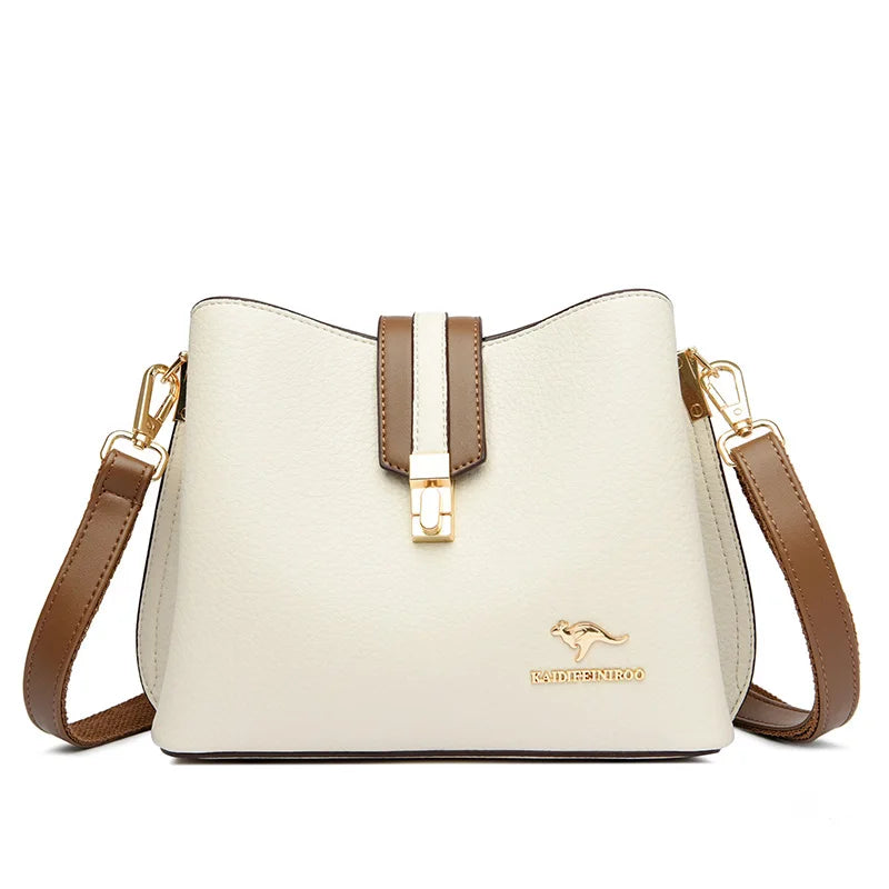 KMFFLY Patchwork Lock Square Shoulder Crossbody Bag – High Capacity PU Leather Handbag for Women