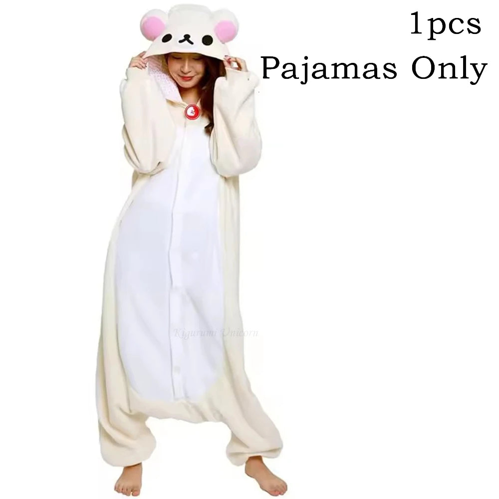 Adult Rilakkuma Kigurumi Onesie Pajamas | Cartoon Bear Anime Jumpsuit Sleepwear