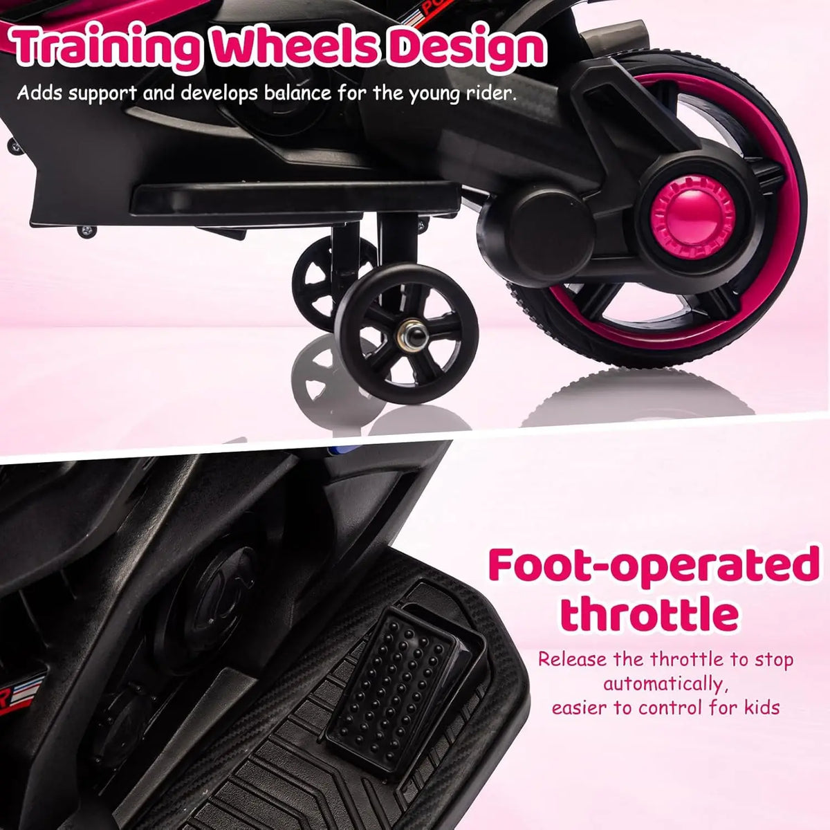 6V Kids Motorcycle, Electric Ride On Car Toy with Training Wheels, Working Headlight, Horn & Music,for Toddlers Boys Girls 3-6Y