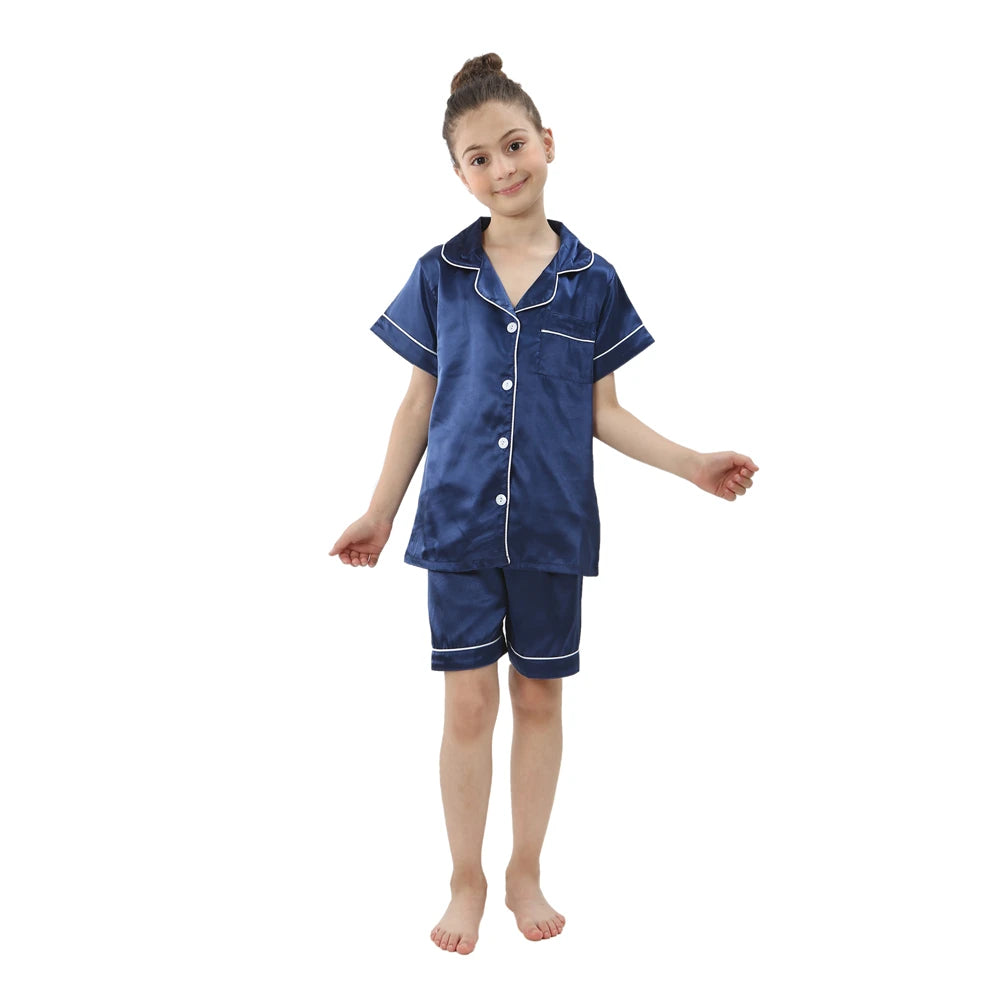 Kids' Ice Silk Pajamas Set | Summer Thin Short Sleeve Shorts 2-Piece Boys & Girls Homewear