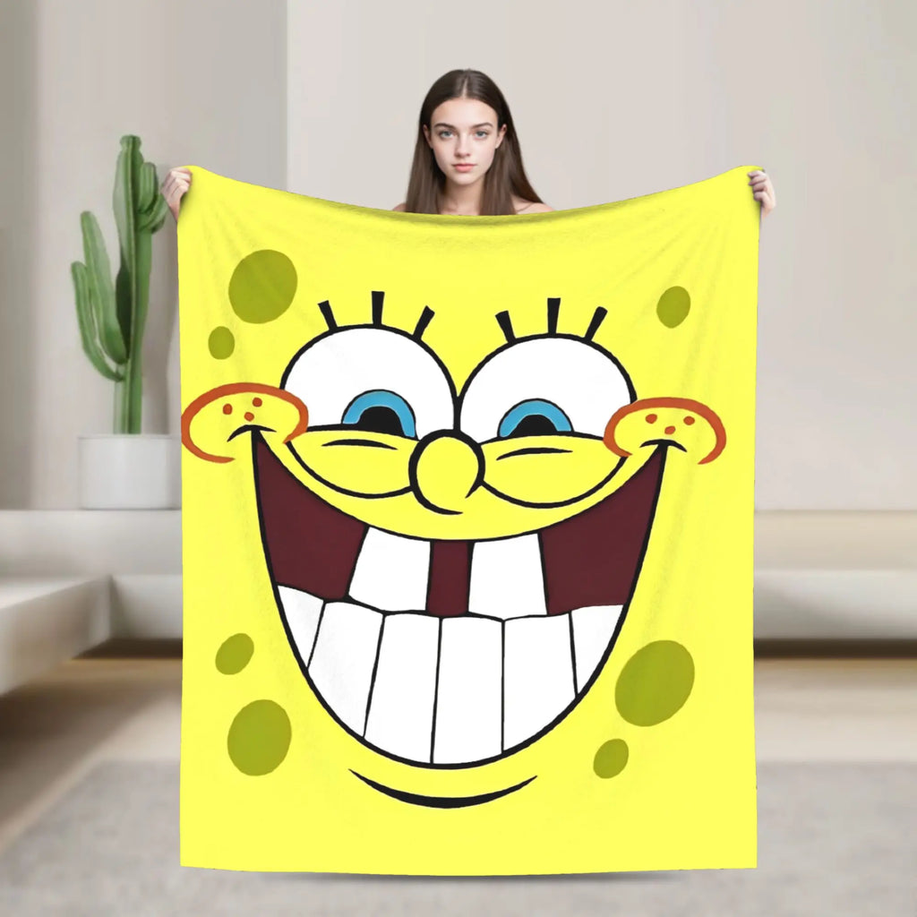 SpongeBob Flannel Throw Blanket – Soft Breathable Character Blanket for Bed, Lounge & Summer