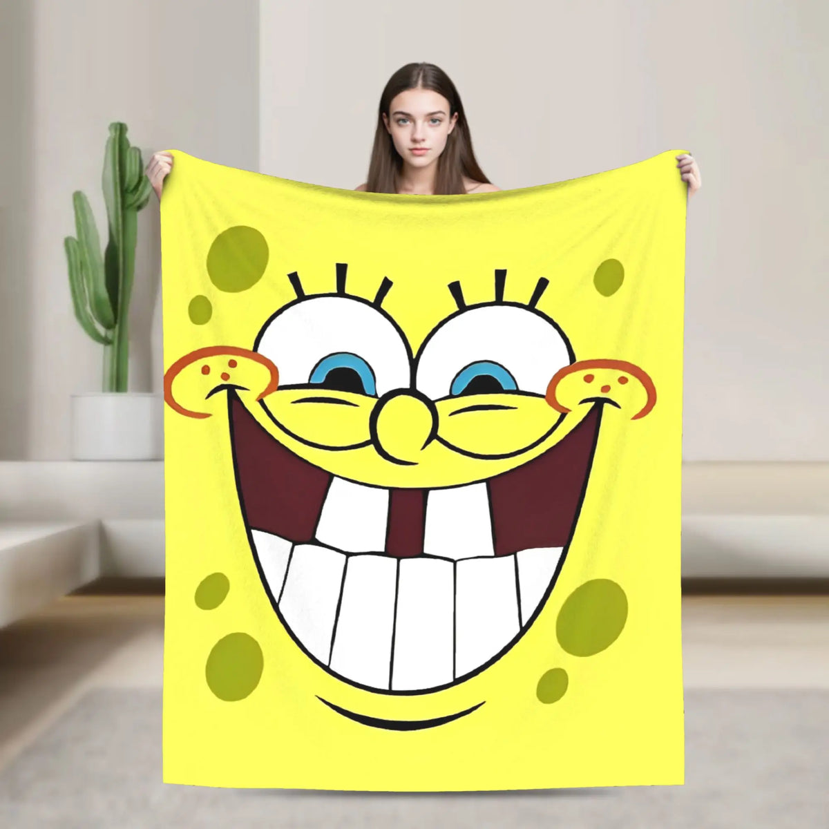 SpongeBob Flannel Throw Blanket – Soft Breathable Character Blanket for Bed, Lounge & Summer