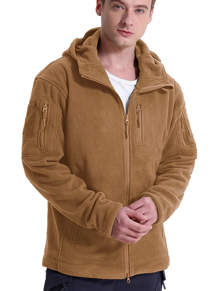 Men's Tactical Fleece Jacket – Full Zip Military Hoodie with Multi-Pockets for Hiking & Hunting