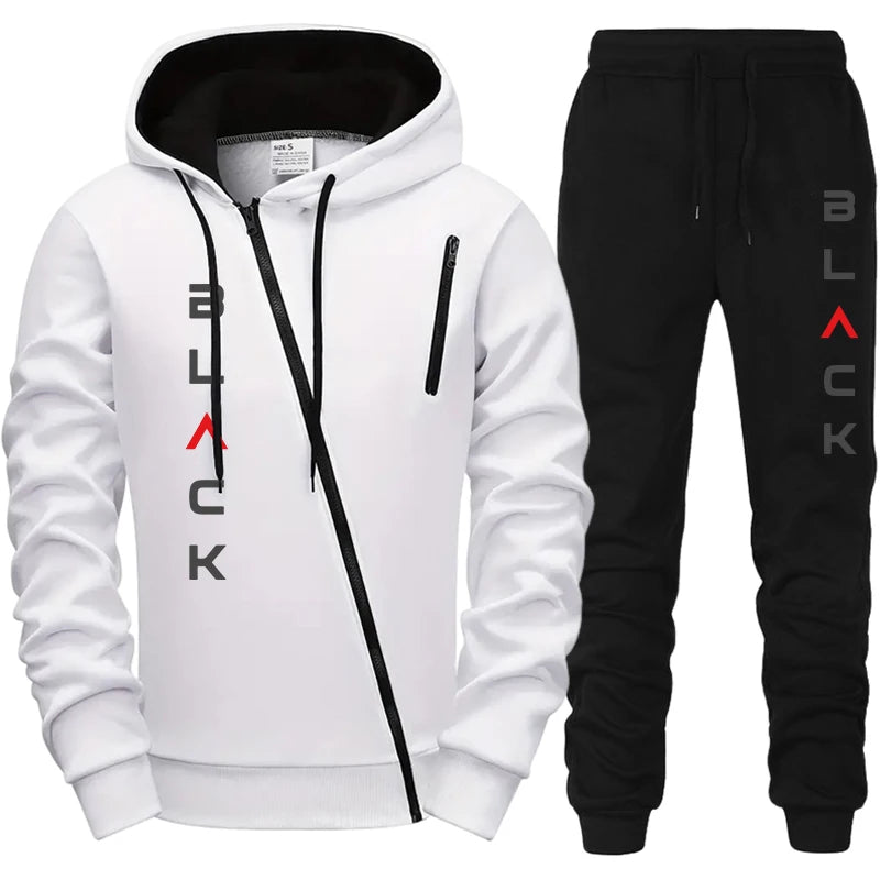 Men's Letter Print Zipper Hoodie Jacket & Jogger Pants Set – Casual Fashion Autumn Winter Tracksuit