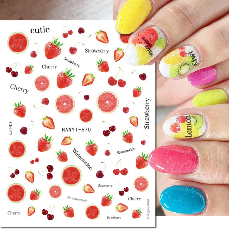 3D Summer Tropical Nail Art Sticker Decals — Palms, Butterflies & Flowers