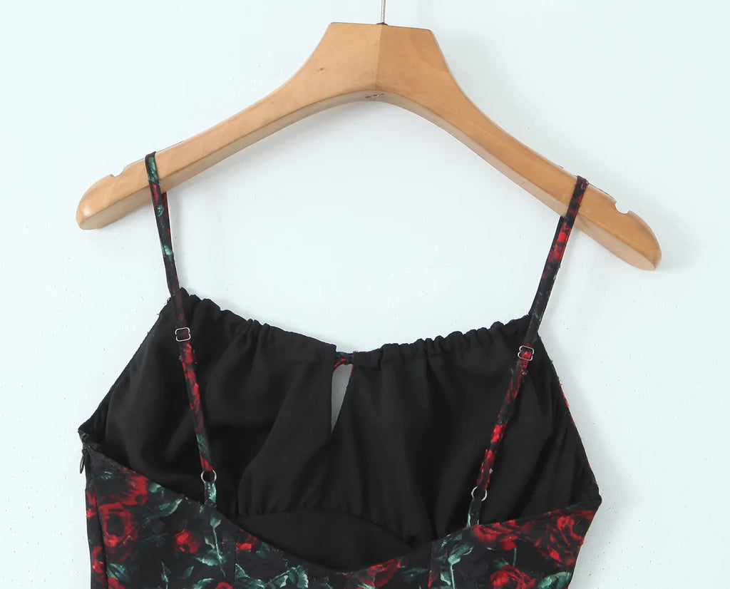 Vintage Floral Front Tie Bodycon Midi Dress — Sexy Elegant Black Summer Dress