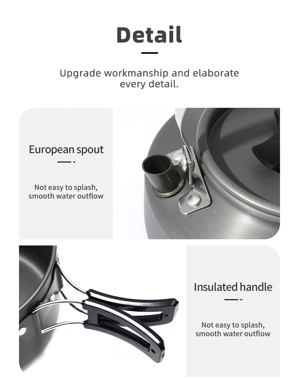 PACOONE Camping Cookware Set — Portable Outdoor Pot, Pan, Kettle & Tableware Kit