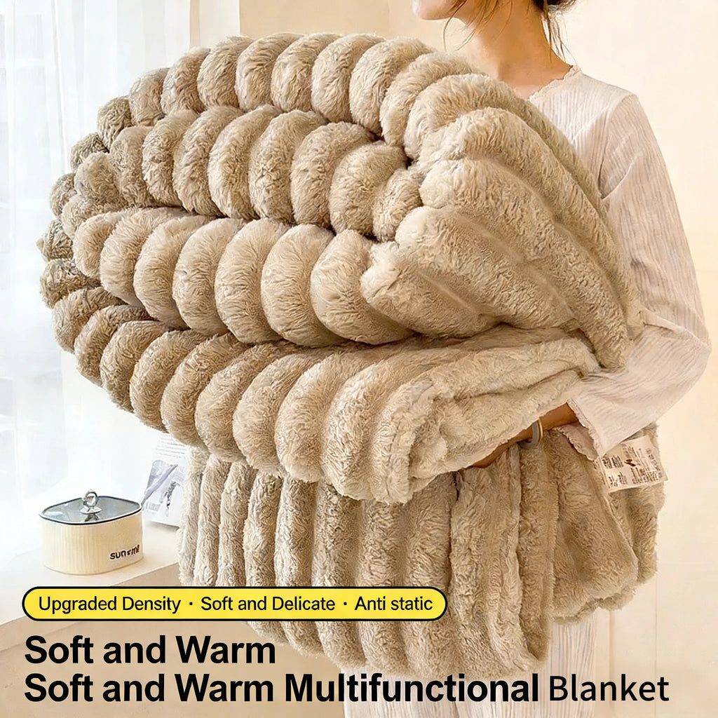 Thickened Wide Stripe Plush Flannel Multifunctional Blanket – Bed Sheet, Sofa & Nap Cover, 7 Colors & 5 Sizes