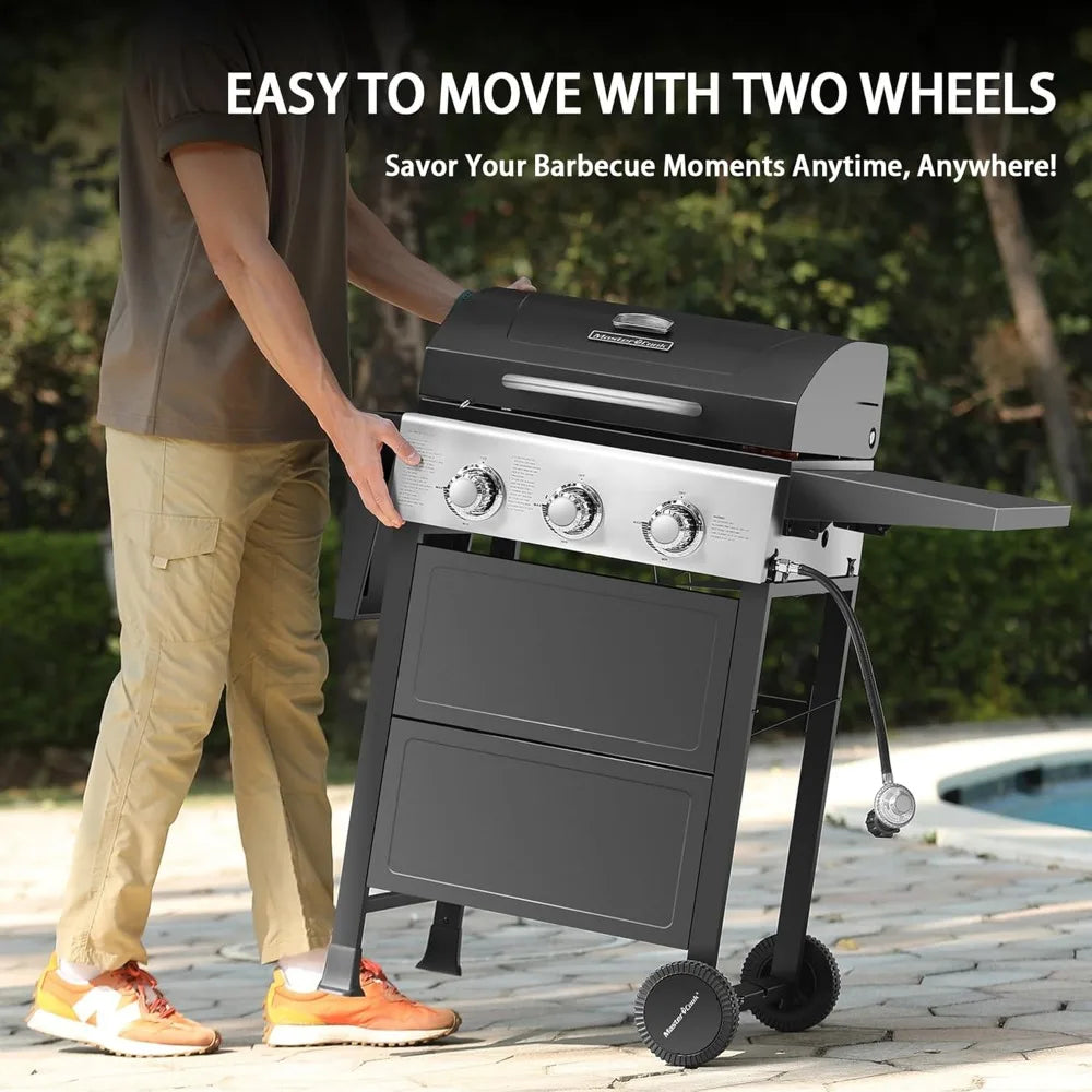 3-Burner Propane Gas Grill | 472 Sq. In., 30,000 BTU, Stainless Steel, Foldable Side Tables, Built-in Thermometer