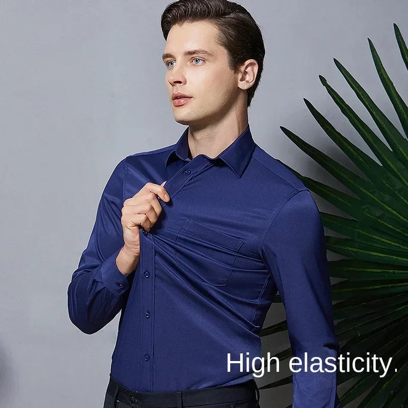 Men's Non-Iron Business Stand Collar Dress Shirt — Wrinkle-Free Formal Shirt