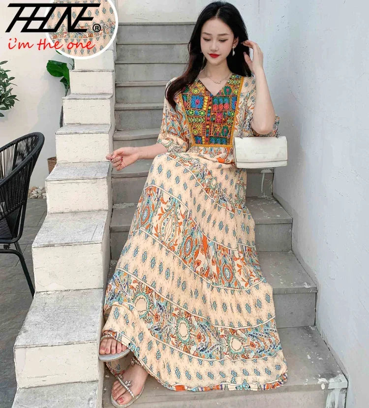 Indian Embroidery Bohemian Beach Maxi Prom Dress — Vintage Elegant Long Party Dress
