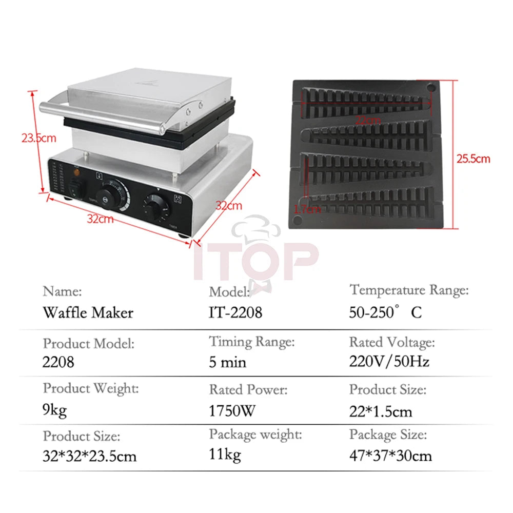 ITOP Electric Waffle Maker – Pine Tree Mould, Non-Stick Cast Iron Pan, Waffle Stick Machine, 110V/220V