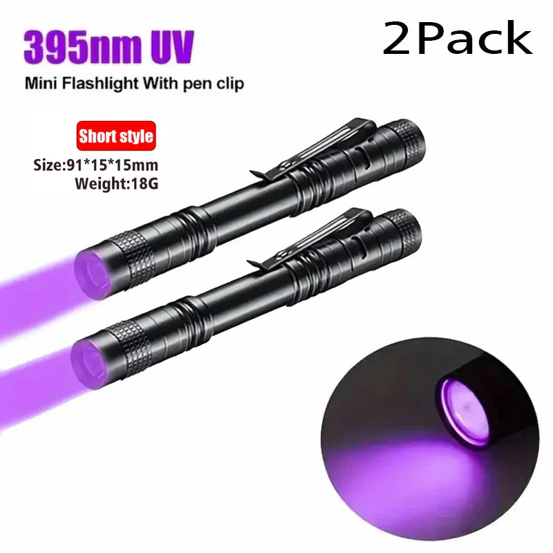 UV Flashlight 395nm Ultraviolet Torch – Pet Urine & Scorpion Detector, Pen Clip, 200 Lumens, AAA Battery