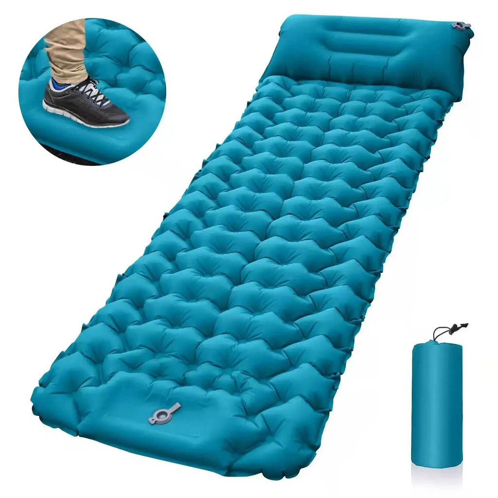 Camping Inflatable Sleeping Pad with Pillow – Ultralight Folding Air Cushion Mat for Hiking & Trekking