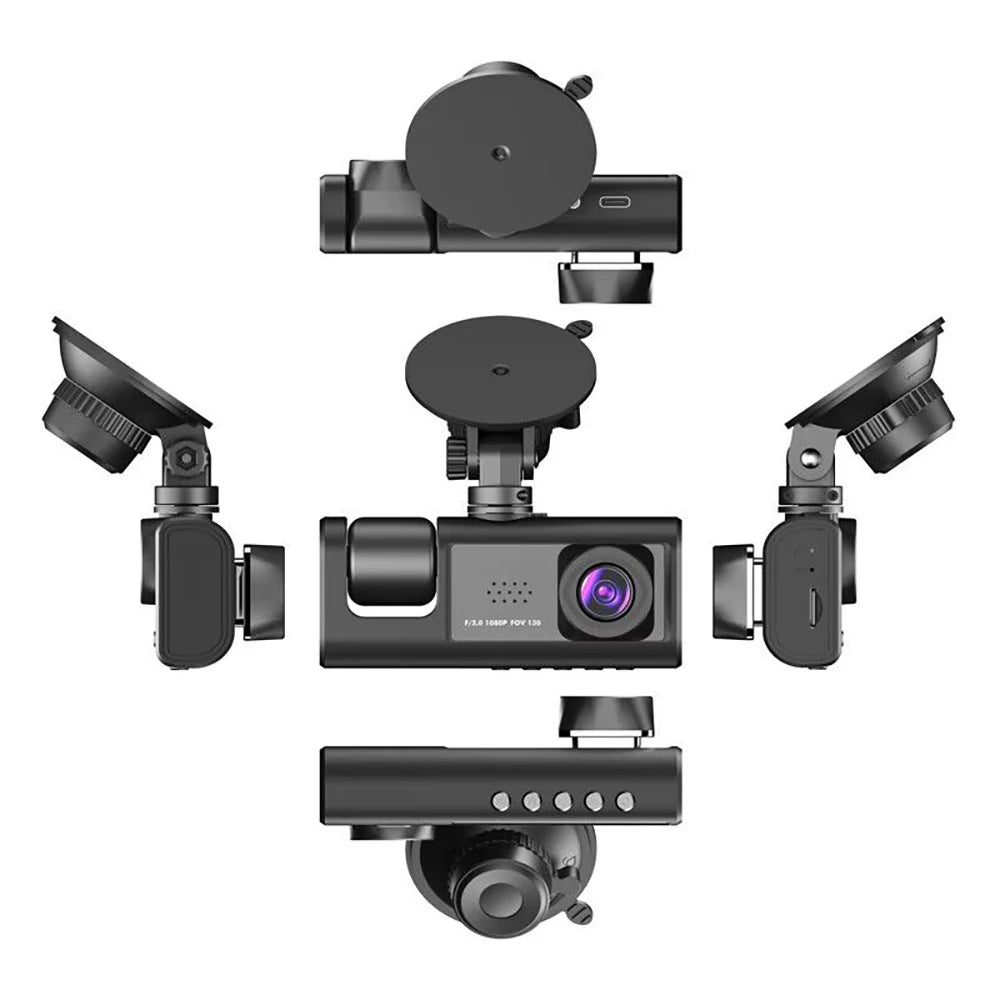 1080P 2/3-Lens WiFi Dash Cam – Front, Rear & Interior, Night Vision, G-Sensor, Loop Recording