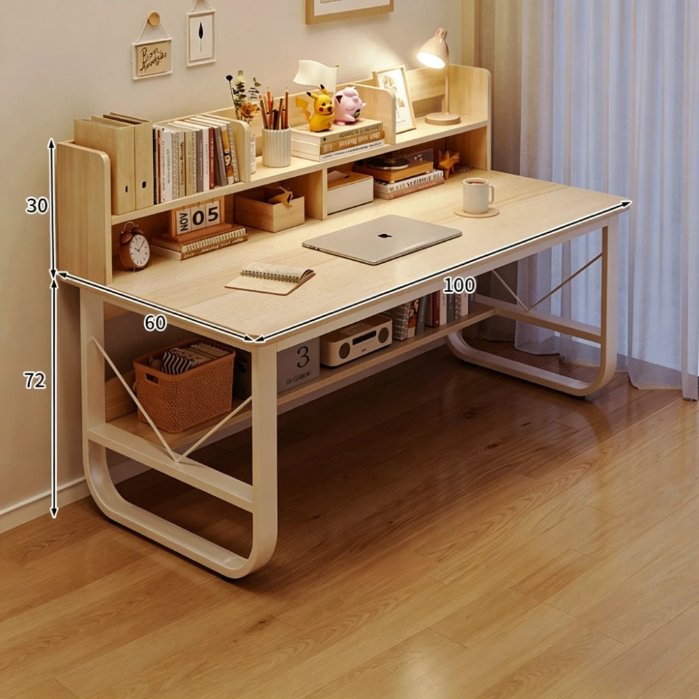 Minimalist Writing & Computer Desk with Storage — Metal Frame Wood Desktop, Multiple Colors