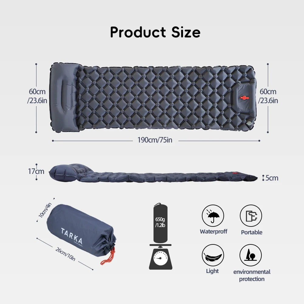 TARKA Inflatable Camping Mat with Pillow – Self-Inflating Air Mattress for Hiking, Climbing & Outdoor
