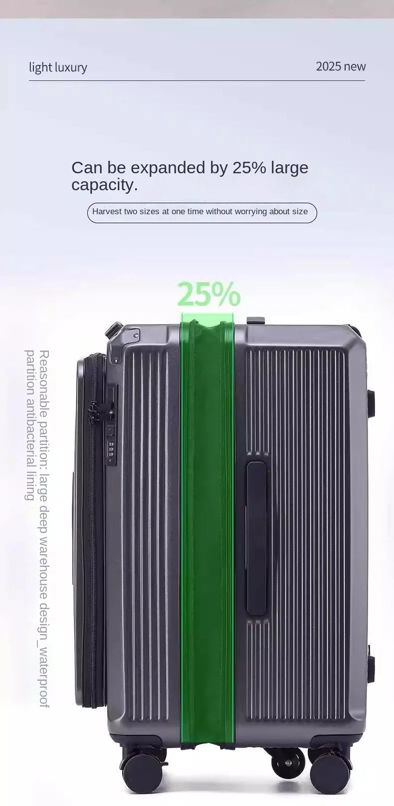 Side Opening Expandable Suitcase – Large Capacity PC Hardside with Brake & 5-Wheel Spinner 20–34"