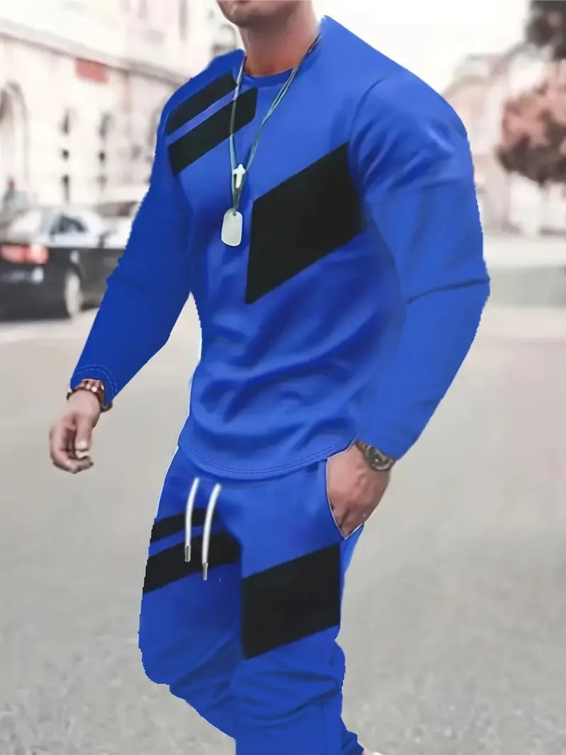Men's 3D Print Long Sleeve T-Shirt & Jogger Pants Street Tracksuit