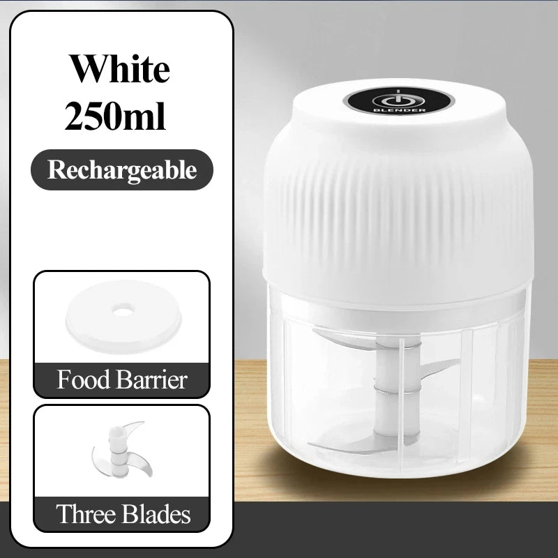 250ML Mini Wireless USB Vegetable Chopper & Garlic Crusher — Rechargeable Electric Food Chopper