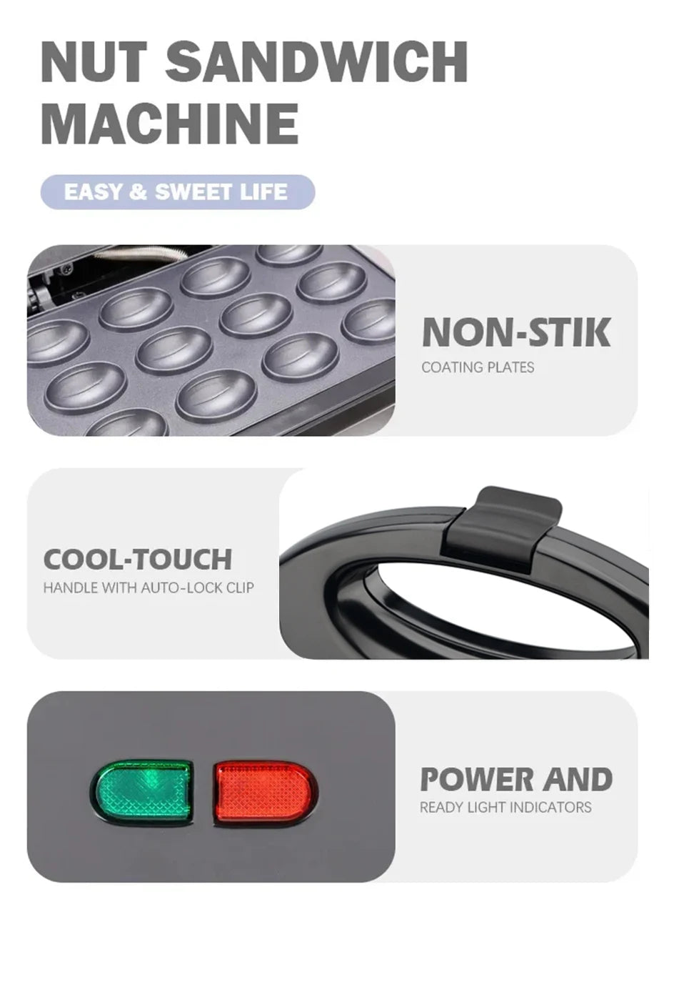 Electric Walnut Cookie Maker – 12-Hole Non-Stick Mold, Automatic Nut Cake & Waffle Breakfast Pan