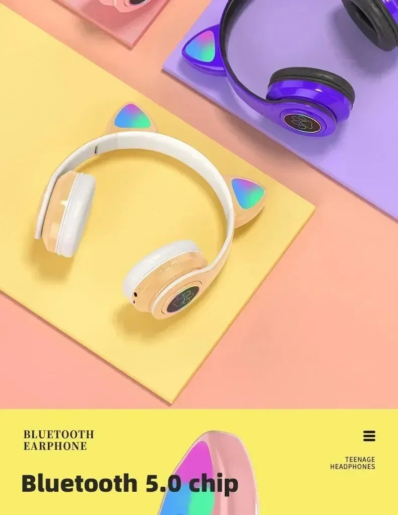 Cat Ears Bluetooth Headphones — Stereo Gaming Headset with Mic