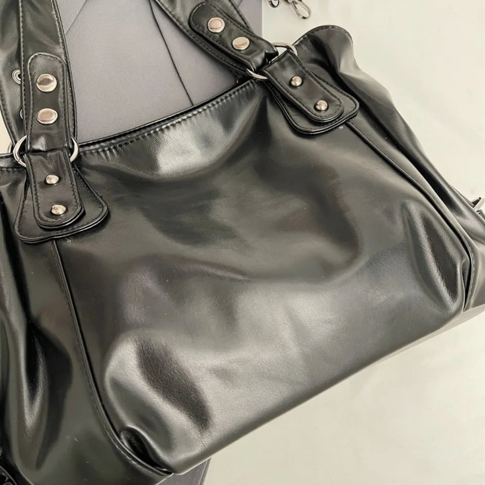 Retro Luxury PU Leather Tote Bag – Large Capacity Solid Color Crossbody Shoulder Bag for Women