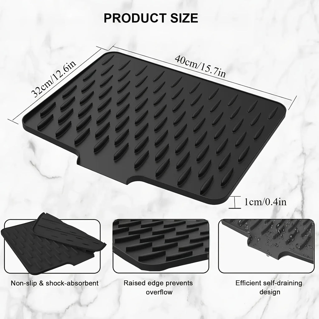 Silicone Drain Mat with Built-In Drainage – Large Rectangular Kitchen Countertop & Sink Mat
