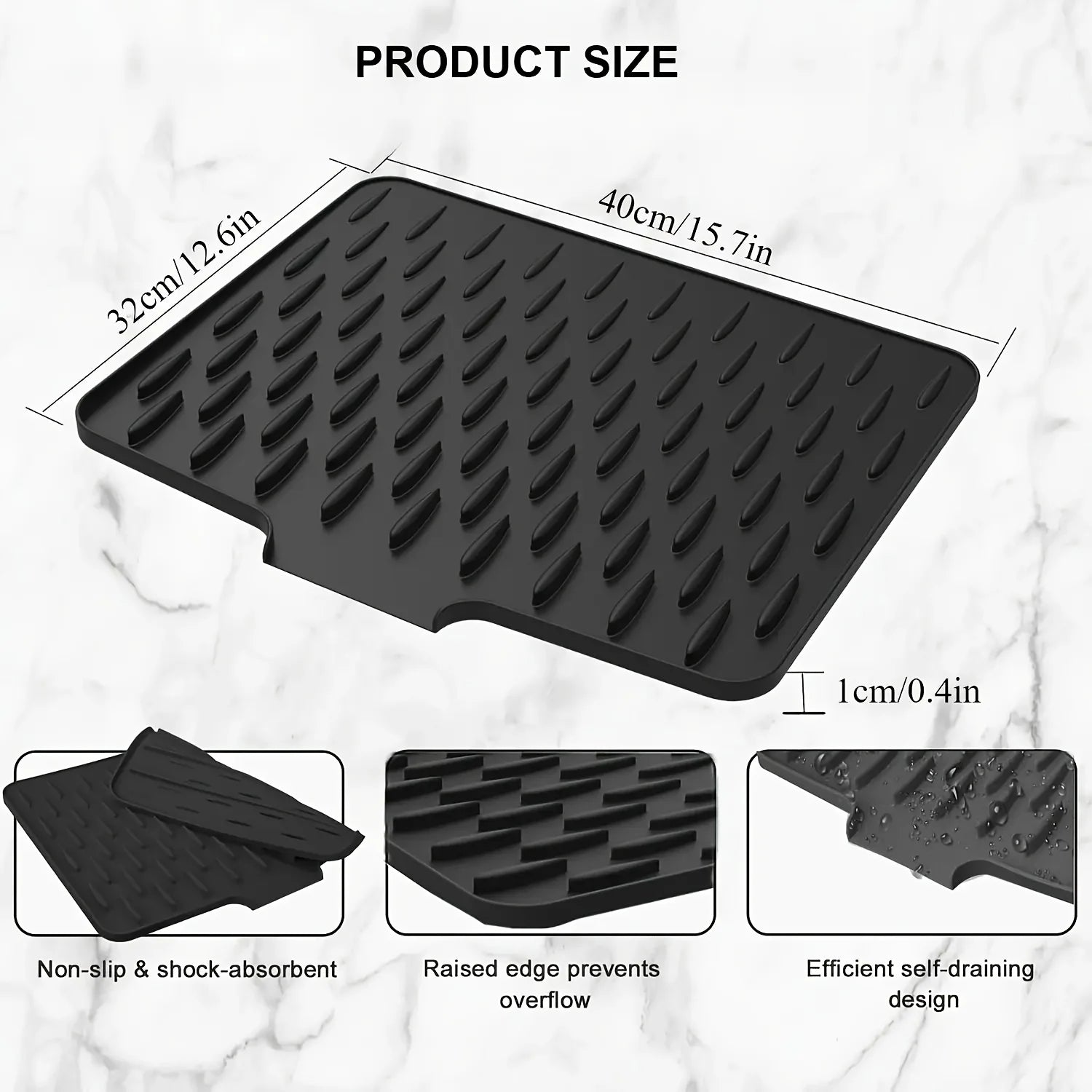Silicone Drain Mat with Built-In Drainage – Large Rectangular Kitchen Countertop & Sink Mat