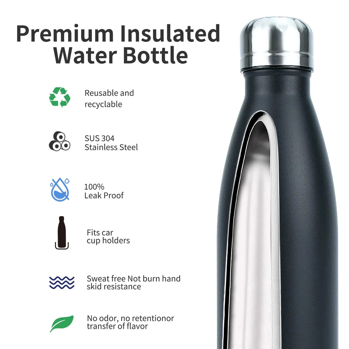 WATERSY 500ml Insulated Vacuum Flask – 304 Stainless Steel Double-Wall Thermal Water Bottle, 12–24hr, 18 Colors