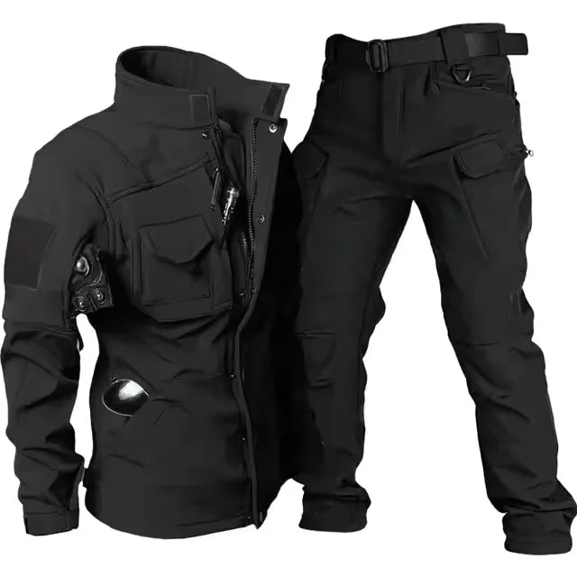 Men's Tactical Soft Shell Jacket & Cargo Pants Set – Waterproof Fleece-Lined Winter 2-Piece